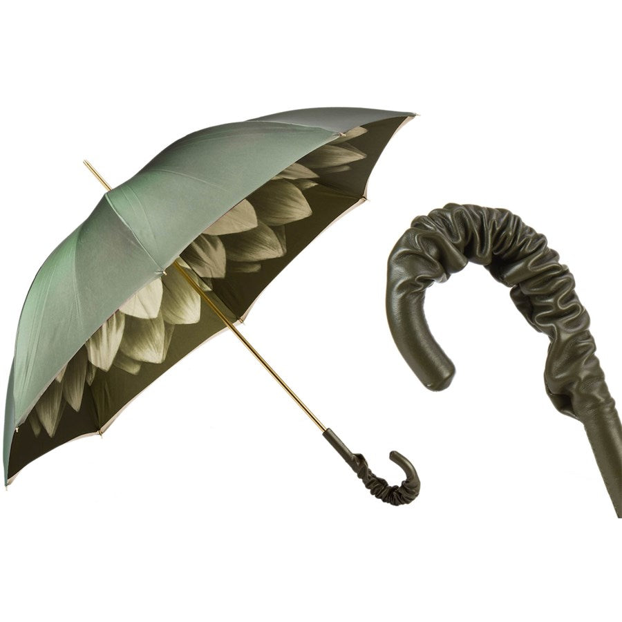 [長傘]グリーンダリア x レザーハンドル