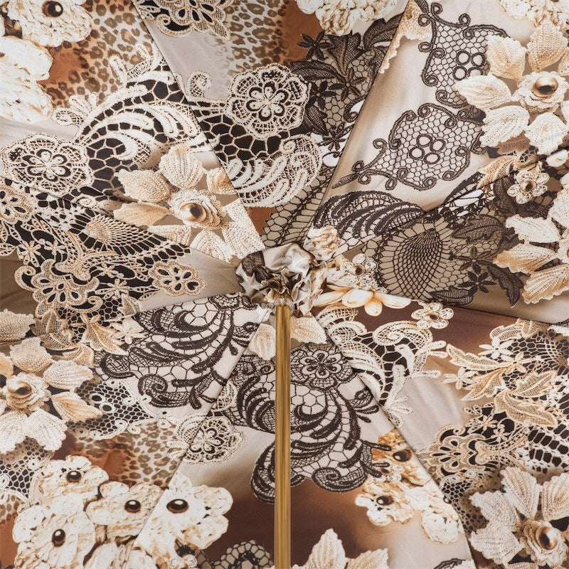 [長傘] BROWN FLOWERED UMBRELLA, DOUBLE CLOTH