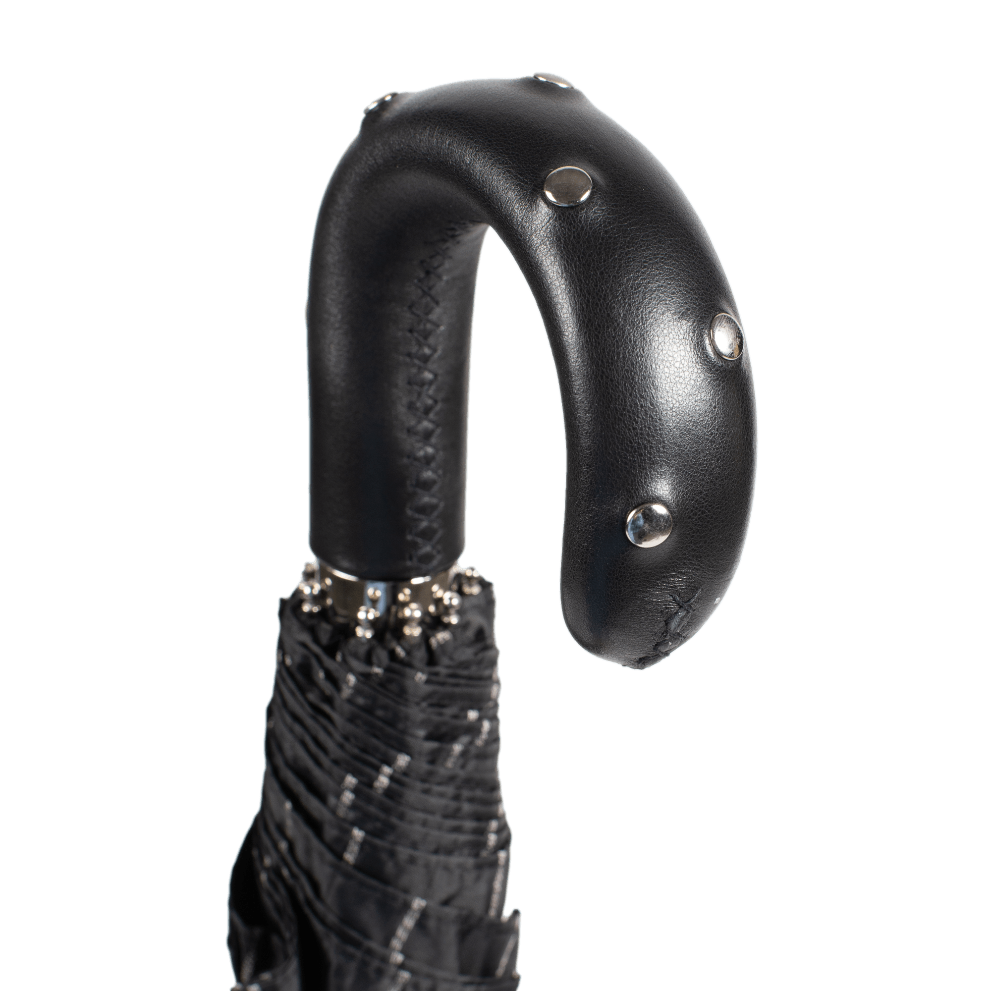 [折りたたみ傘] スタッズレザー x ブラックストライプ