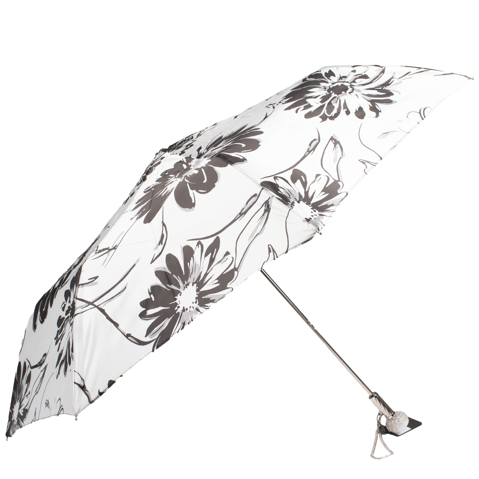[折りたたみ傘]ブラック×ホワイトフラワー